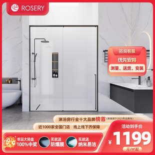 玫瑰岛缓冲一字型单移门干湿分离卫生间玻璃隔断淋浴房定制DD1