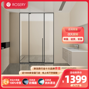 玫瑰岛整体淋浴房家用一字型洗澡浴室玻璃门卫生间玻璃隔断DD8