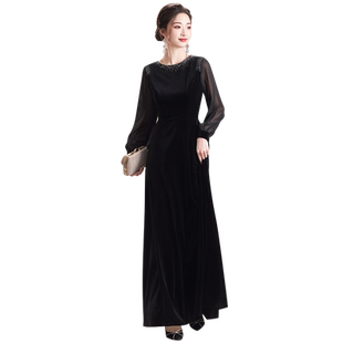 黑色年会晚礼服大合唱演出服女长裙艺考主持钢琴朗诵独唱指挥服装