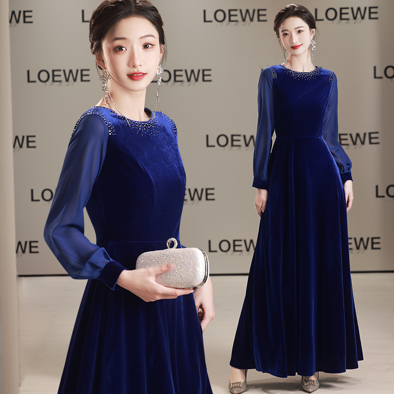 蓝色长袖礼服大合唱演出服女