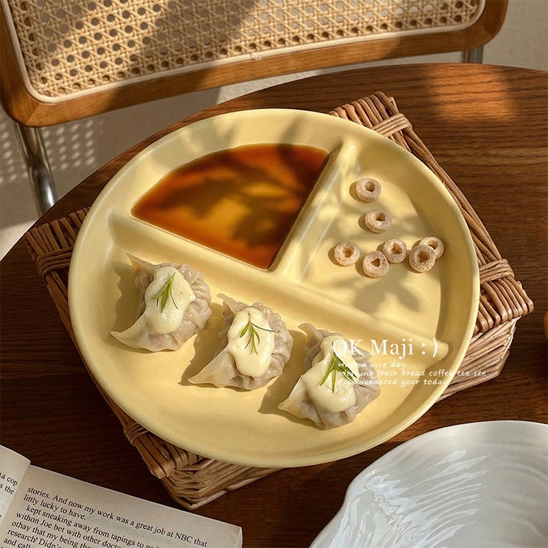 减脂分格餐盘可蒸三分格陶瓷盘盘子定量减肥分餐盘大人早餐分格盘
