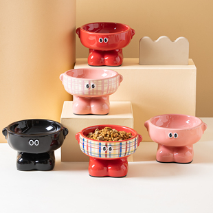 猫咪饭碗猫碗陶瓷食盆喝水碗狗碗小型犬宠物碗狗狗可爱高脚浅口碗
