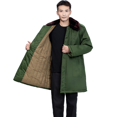 老式军大衣加绒加厚长款棉衣