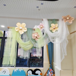 幼儿园美工区隔断吊饰材料莫兰迪色雪梨纸走廊空中挂饰教室装饰纱