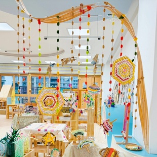 幼儿园编织区域吊饰环创大班美工区隔断挂饰毛线diy制作材料毛线