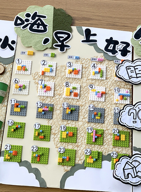 幼儿园绿色环创进区规则卡牌区域布置开学喝水签到背景班级主题墙