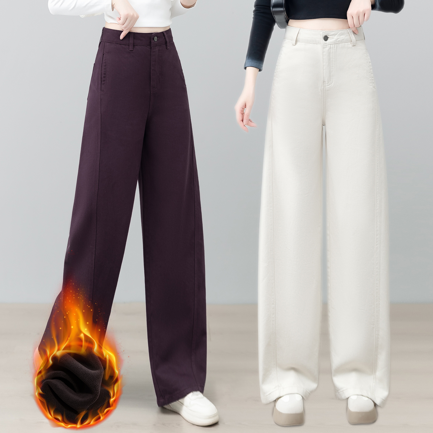 高腰牛仔弯刀裤女春秋新款阔腿裤