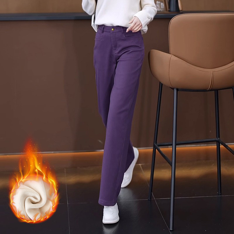紫色窄版直筒阔腿裤女高腰显瘦