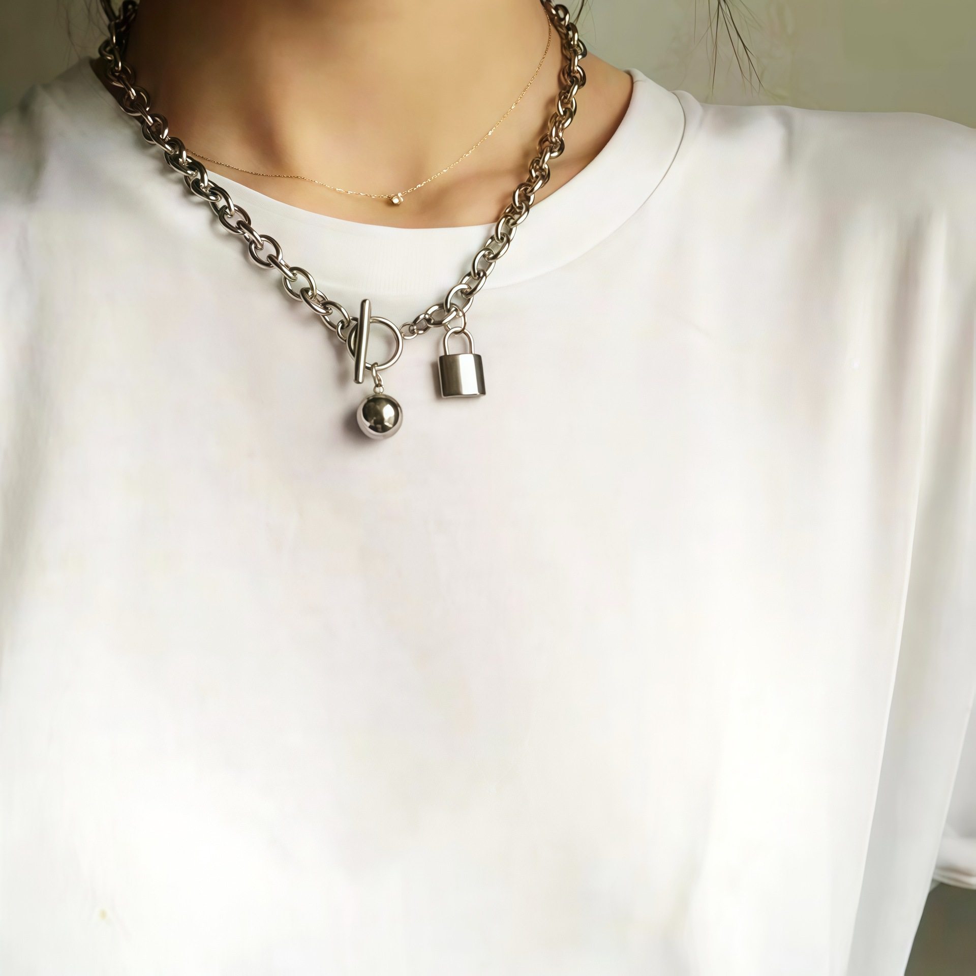 欧美朋克钛钢OT扣个性潮链