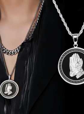 欧美潮酷圆牌吊坠项链男