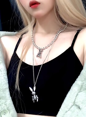 冷淡风小兔子双层钛钢项链