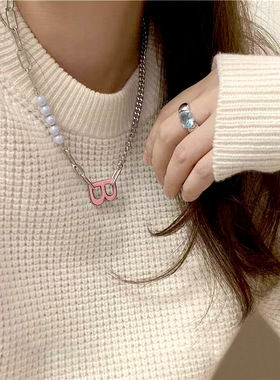 欧美小众反光字母拼接项链