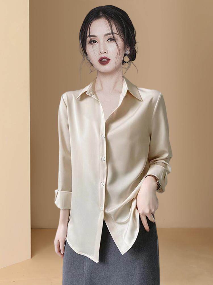 실크 봄 셔츠 2024 새로운 봄 여름 셔츠 여성 쉬폰 탑 셔츠 수출 봄 가을 유럽 상품