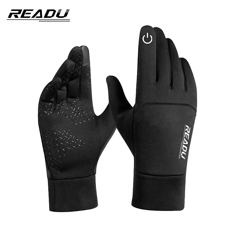 READU骑行手套防风抓绒长指 冬季滑雪防寒保暖全指触屏自行车手套