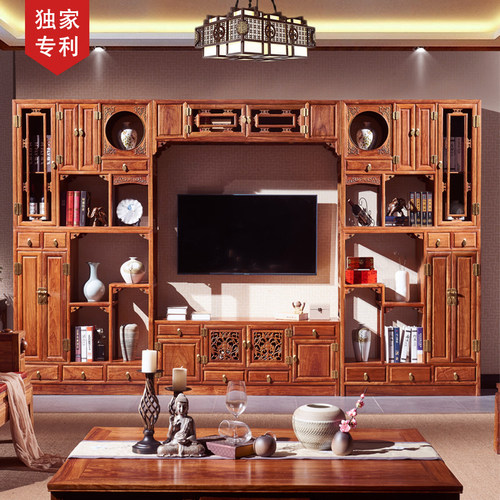 红木电视墙新中式刺猬紫檀背景墙