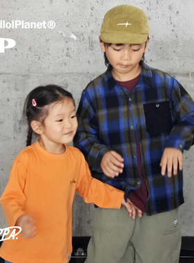 现ppapa 日系格仔格子抓毛拉毛长袖儿童衬衫中性中大童 1013052