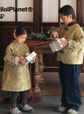 现ppapa 新中式腰花提花夹棉年款外套秋冬保暖儿童过年服 1013185