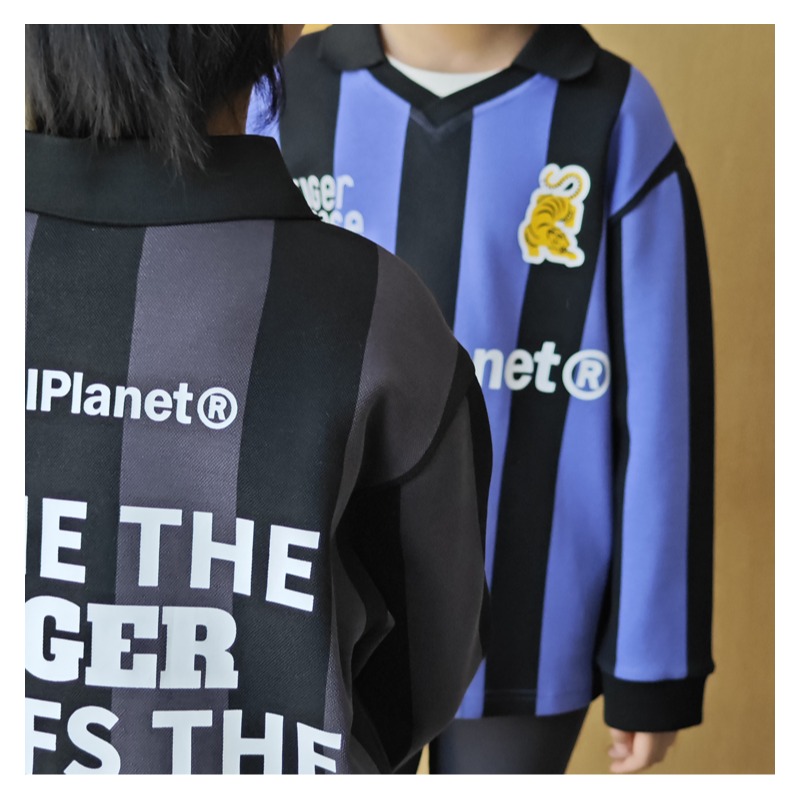 条纹珠地棉中大童美式复古球服