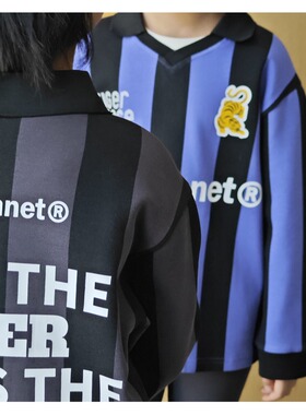 ppapa 条纹珠地棉中大童美式复古球服印花polo卫衣长袖1013121