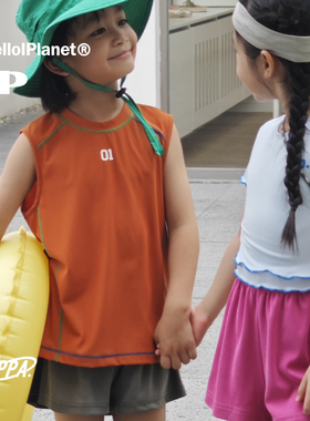 ppapa 撞色线简约速干轻薄背心男女童装 913650