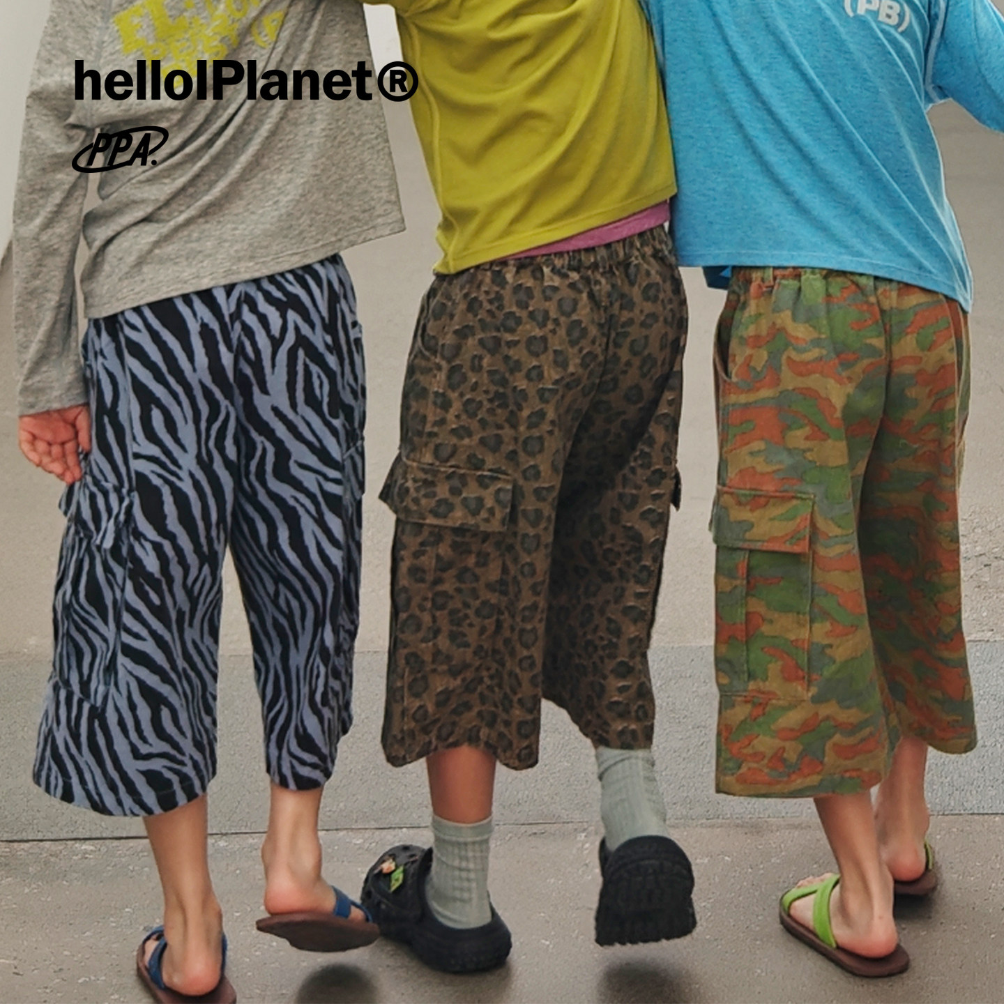 ppapa 洗水豹纹斑马纹迷彩八分阔腿裤儿童中大童中裤裤子 813829