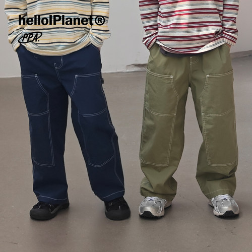 撞色洗水宽松直筒长裤儿童裤子