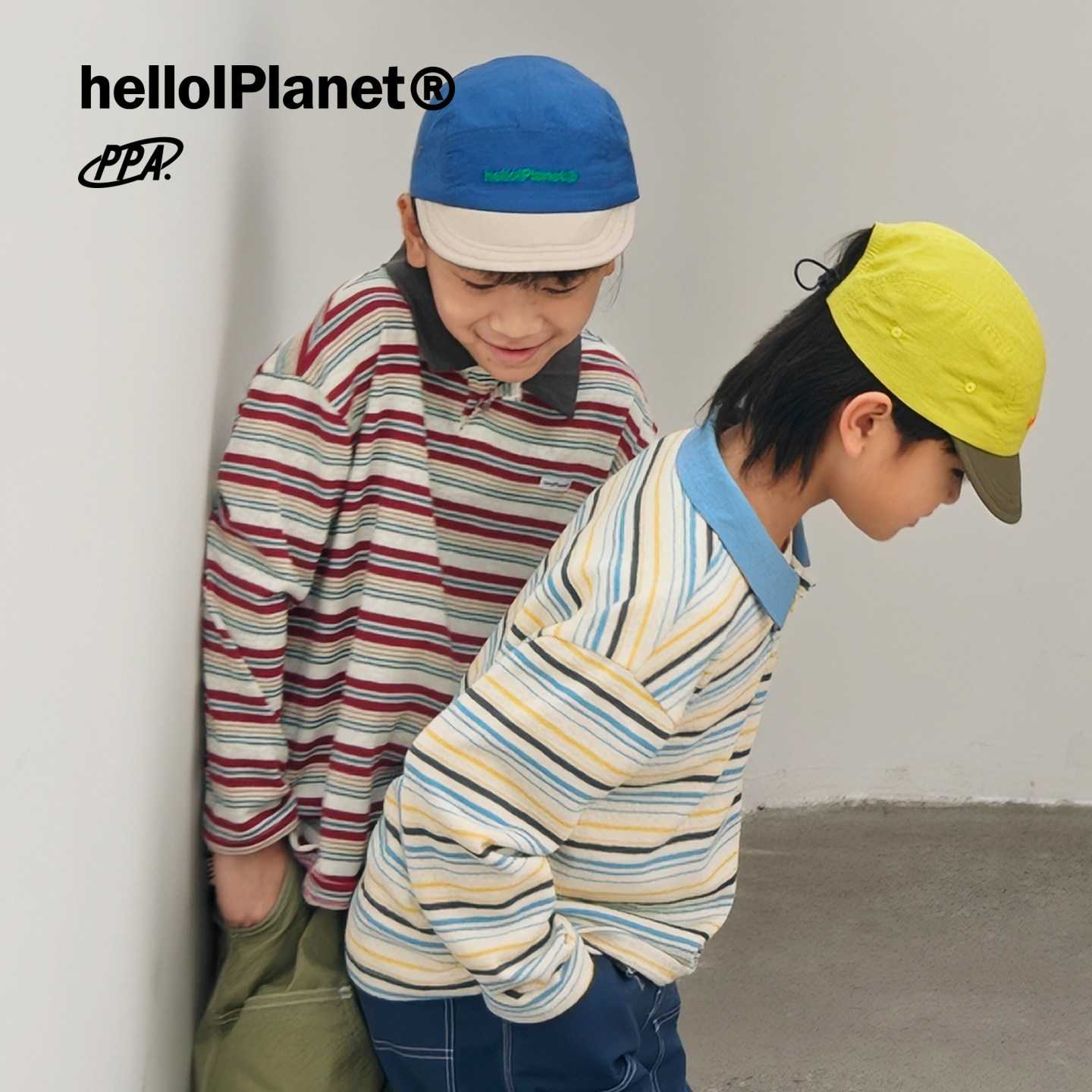 ppapa 条纹长袖撞色POLO衫混纺儿童运动宽松长袖中大童 813801