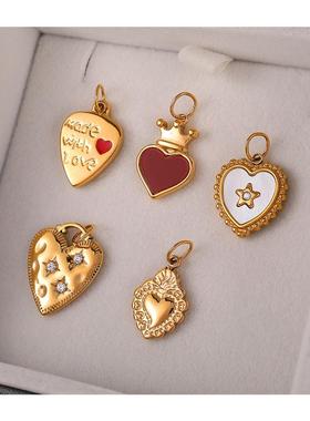 法式轻奢复古不锈钢滴油吊坠配件系列耳环项链不锈钢镀18K金吊坠