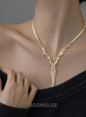 欧美跨境饰品 冷淡风Y型金属蛇骨项链 个性简约线条necklace长款