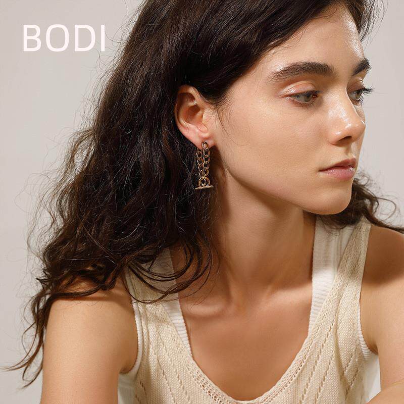 跨境新款欧美OT扣不锈钢链条耳坠个性简约镀金18K不锈钢耳环