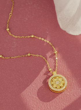 中式复古金色花朵吊坠锁骨链