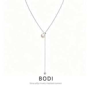 BODI星河曳影中长款珍珠项链女s925纯银高级感可抽拉锁骨链
