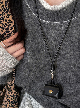 复古皮质挂件项链女小众配饰