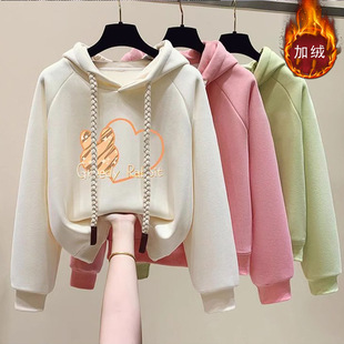 初中学生韩版卫衣2024新款女秋冬短款加绒加厚连帽学院风上衣外套