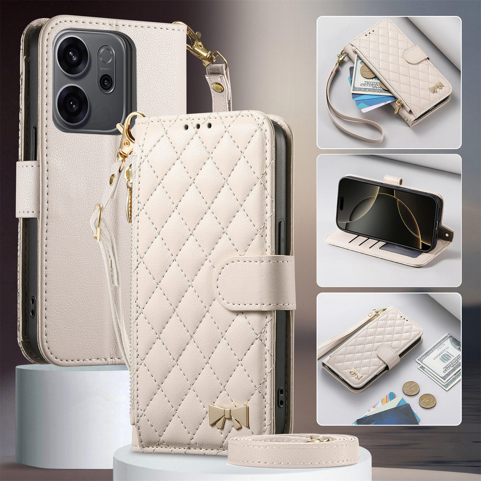 可调斜挎皮套OPPO FindX9适用于A6Pro手机壳 A5Pro5G挂绳真我GT8Pro插卡钱包A795G挂脖OPPOReno14个性小香风