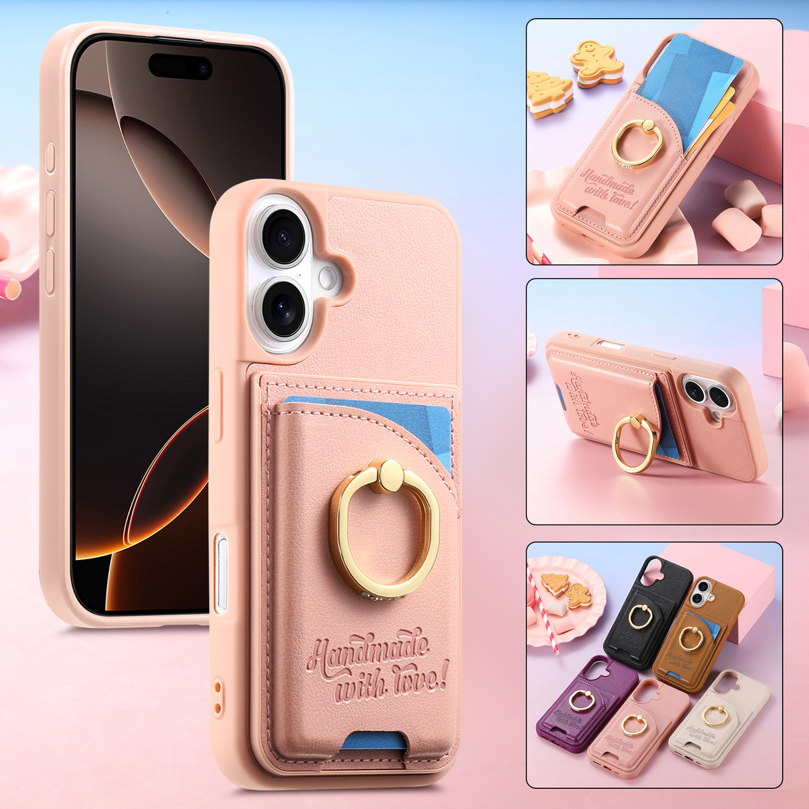 16E插卡包一体适用苹果16promax手机壳15pro保护套17指环壳Phone14plus放卡13装卡se3荔枝纹16e皮质12手机壳