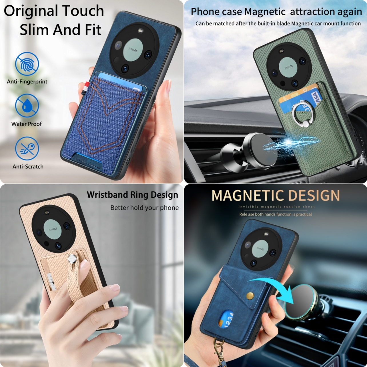 卡包一体适用华为mate60pro+手机壳手带式meta60插卡mater卡片mete腕带支架60matepro装卡华为Pura70手机壳