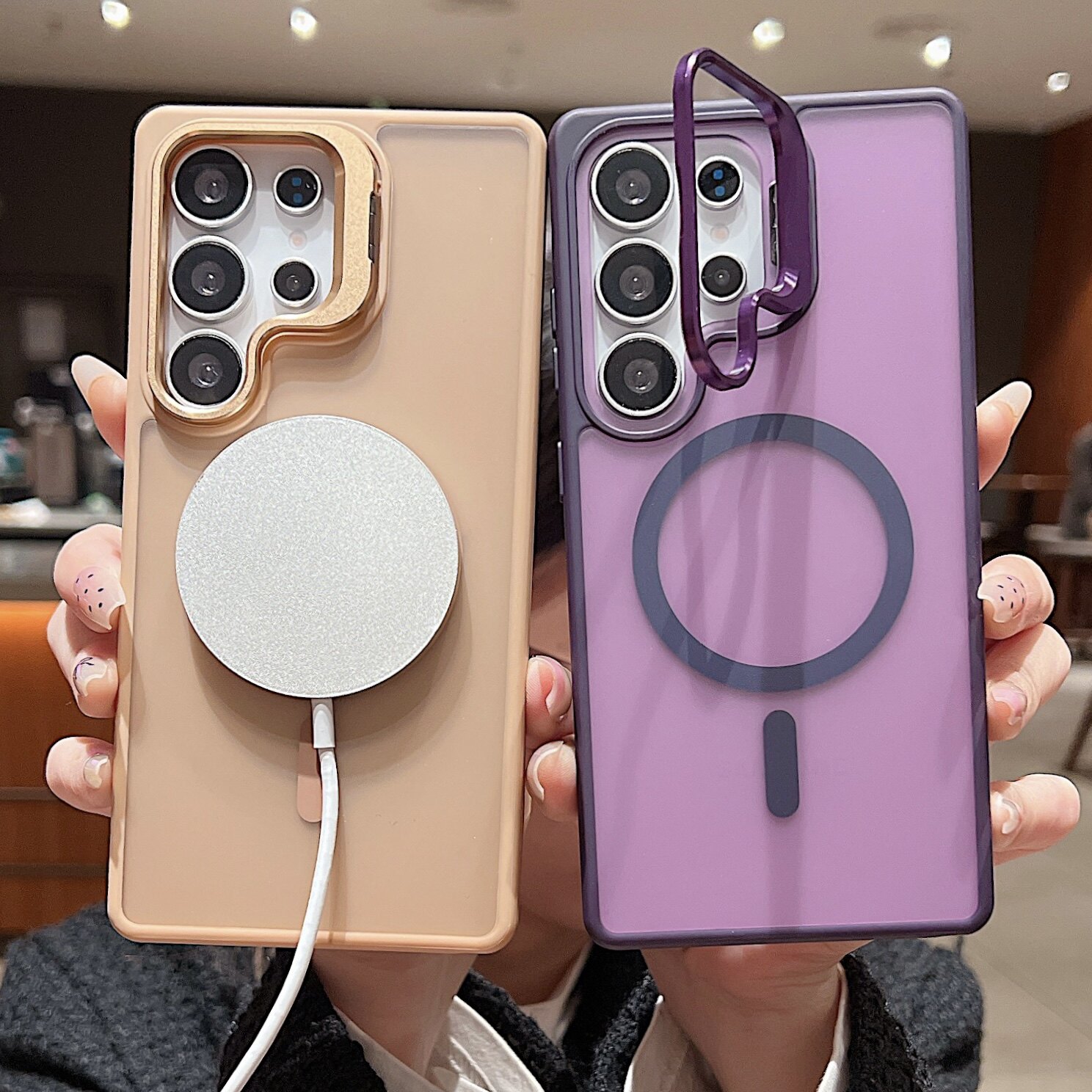 翻盖护镜防摔壳适用于三星S25镜头支架S24Ultra手机壳S23U磁吸充电S25plus简约S23Ultra防摔高级保护套男女