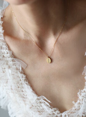 新款气质感微镶钻咖啡豆椭圆项链