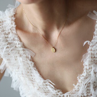 新款气质感微镶钻咖啡豆椭圆项链锁骨链百搭饰品钛钢XL642