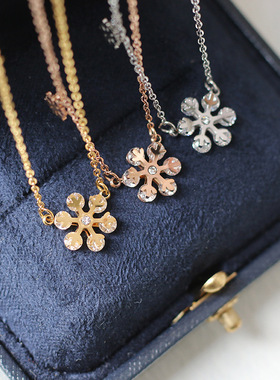 唯美秋冬闪钻锆石雪花项链锁骨链圣诞节女神礼物 钛钢镀18K不掉色