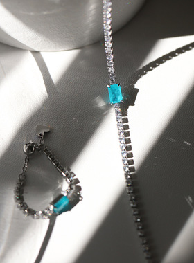 时尚仿帕拉伊巴蓝钻锆石钛钢手链