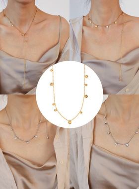 项链芮苼钛钢镀金圆珠链女