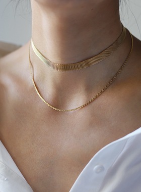 复古金色网编双层款颈链