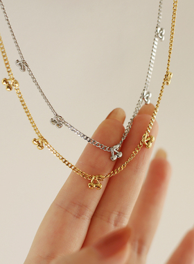 小众樱桃钛钢项链多个小吊坠链女