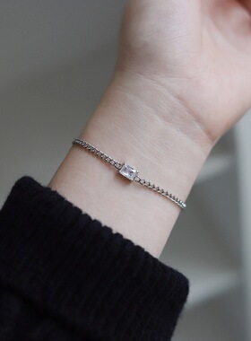 冰块小方糖手链钛钢白色锆石