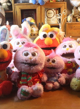 日单 正版 芝麻街艾摩 moppy毛绒公仔蓝饼怪 粉饼怪玩偶 娃娃挂件