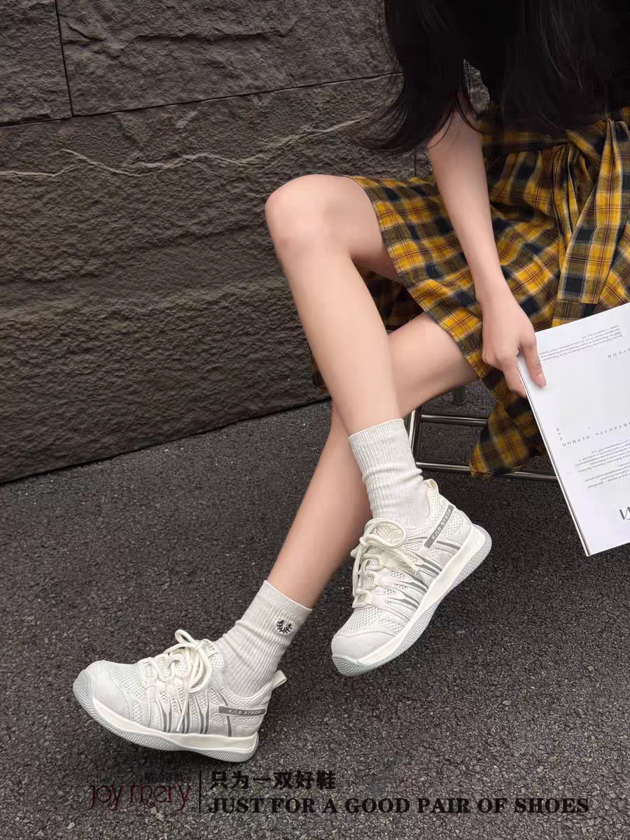 娇娅媚妮专柜正品新款真皮网面厚底增高休闲老爹鞋女运动小白鞋