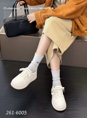 专柜正品迷人角色2026新款潮牛皮圆头厚底阿甘鞋运动休闲小白鞋