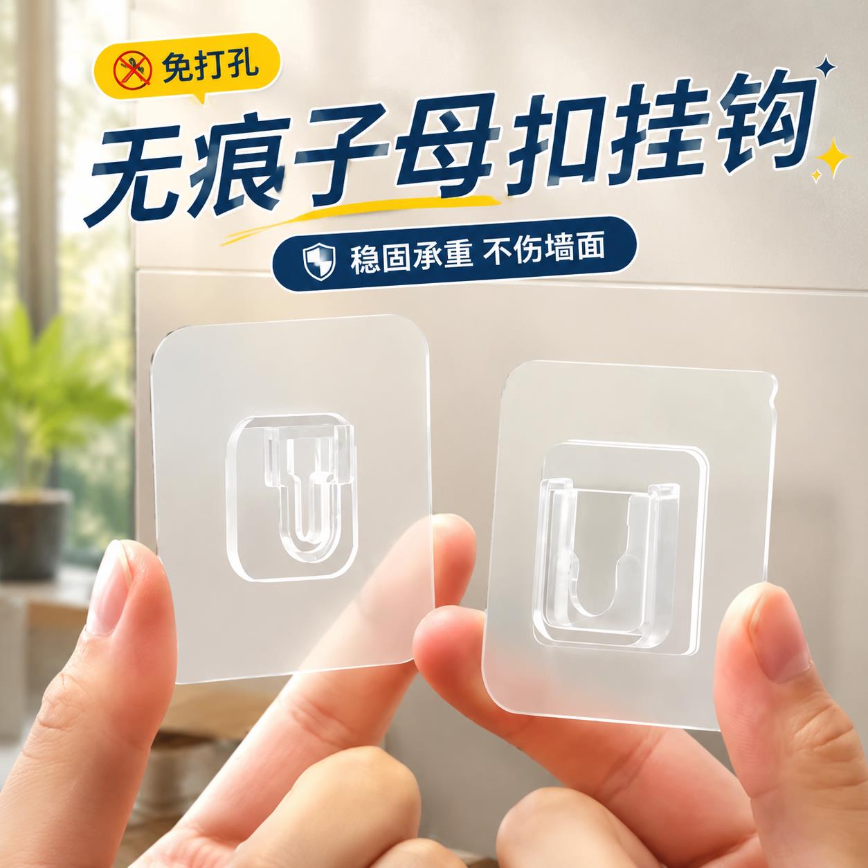 透明挂钩强力粘胶多功能粘钩免打孔浴室厨房防水子母扣固定无痕贴